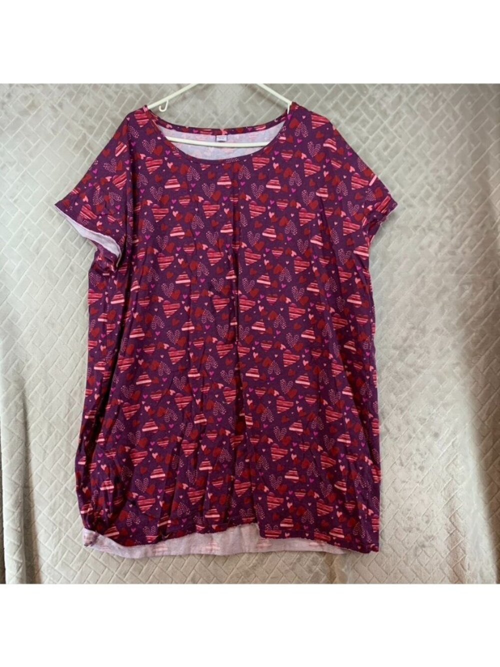 KMart Pajama House Dress Size 2X Purple Red Hearts Valentines Soft 100% Cotton